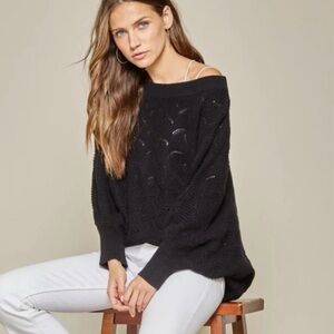 Andree by Unit Fan Crochet Knit Scallop Edged Sweater in Cream